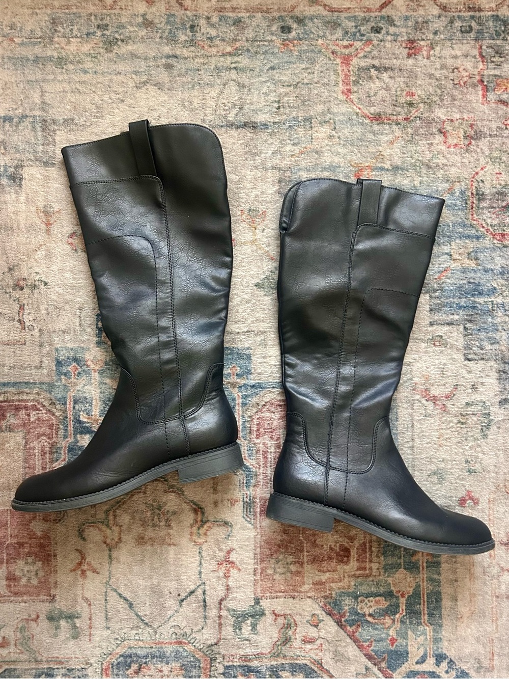 FRYE AND CO. Black Tall Riding Boots Fall Giovanna Faux Leather Womens Low Heel